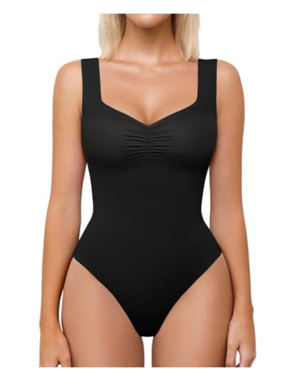 Seamless Double Lined Ruched Sweetheart Neck Bodysuit Slimming Tank Top